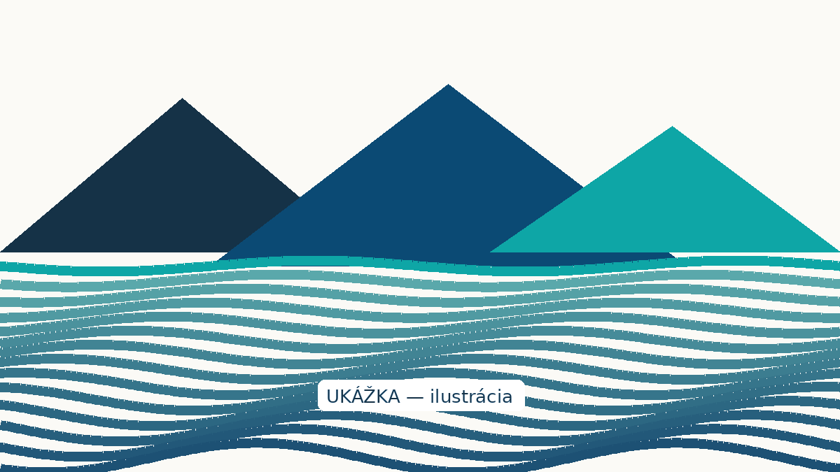 Ilustrácia vodnej nádrže lemovanej kopcovitým panoramou — všeobecná krajinná grafika pre výletnú tému.